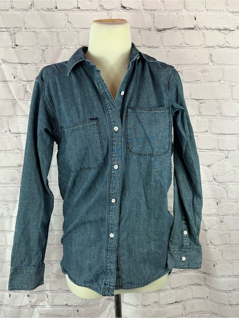 Madewell Blue Denim chambray cotton Button-up Shirt women S minimalist classic